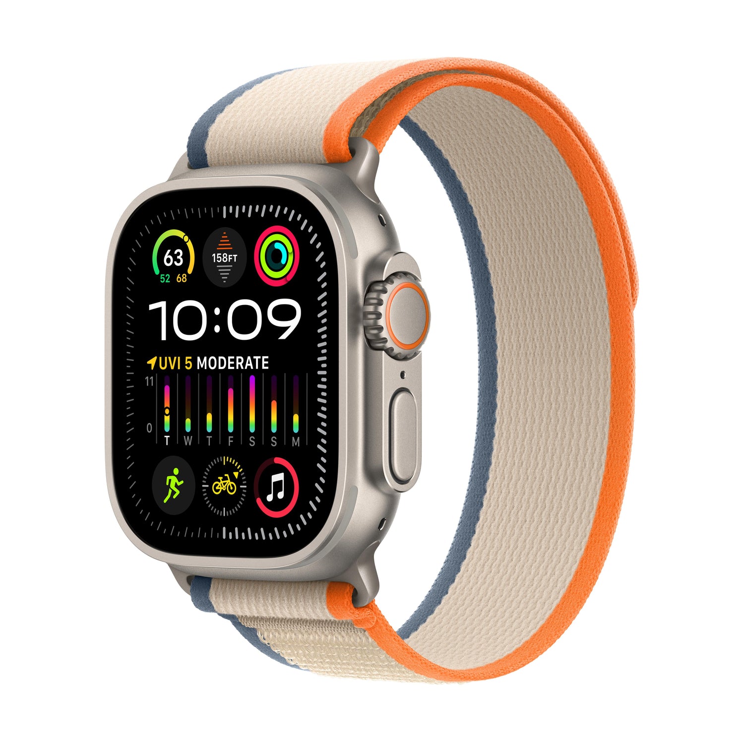 "Apple Watch Ultra 2 GPS + Cellular, 49mm Titanium Case with Orange/Beige Trail Loop - S/M"