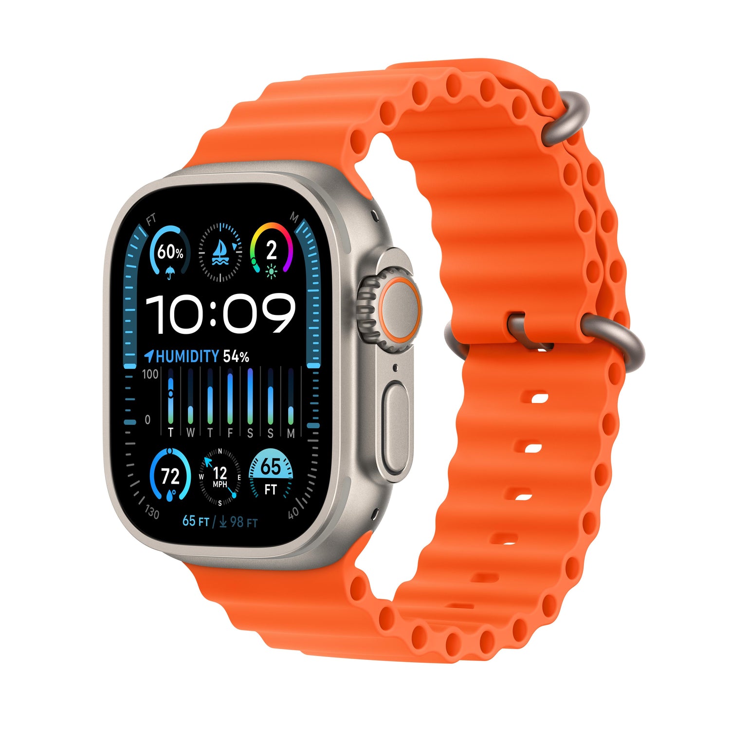 "Apple Watch Ultra 2 GPS + Cellular, 49mm Titanium Case with Orange Ocean Band"